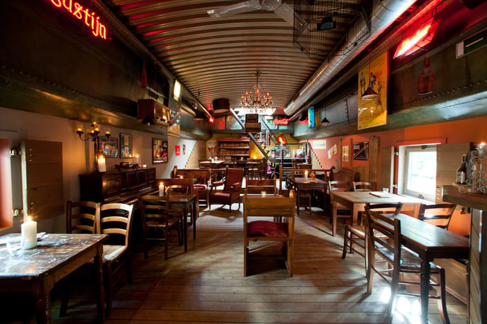 Cosy interior of the bar Kaffee De Planck