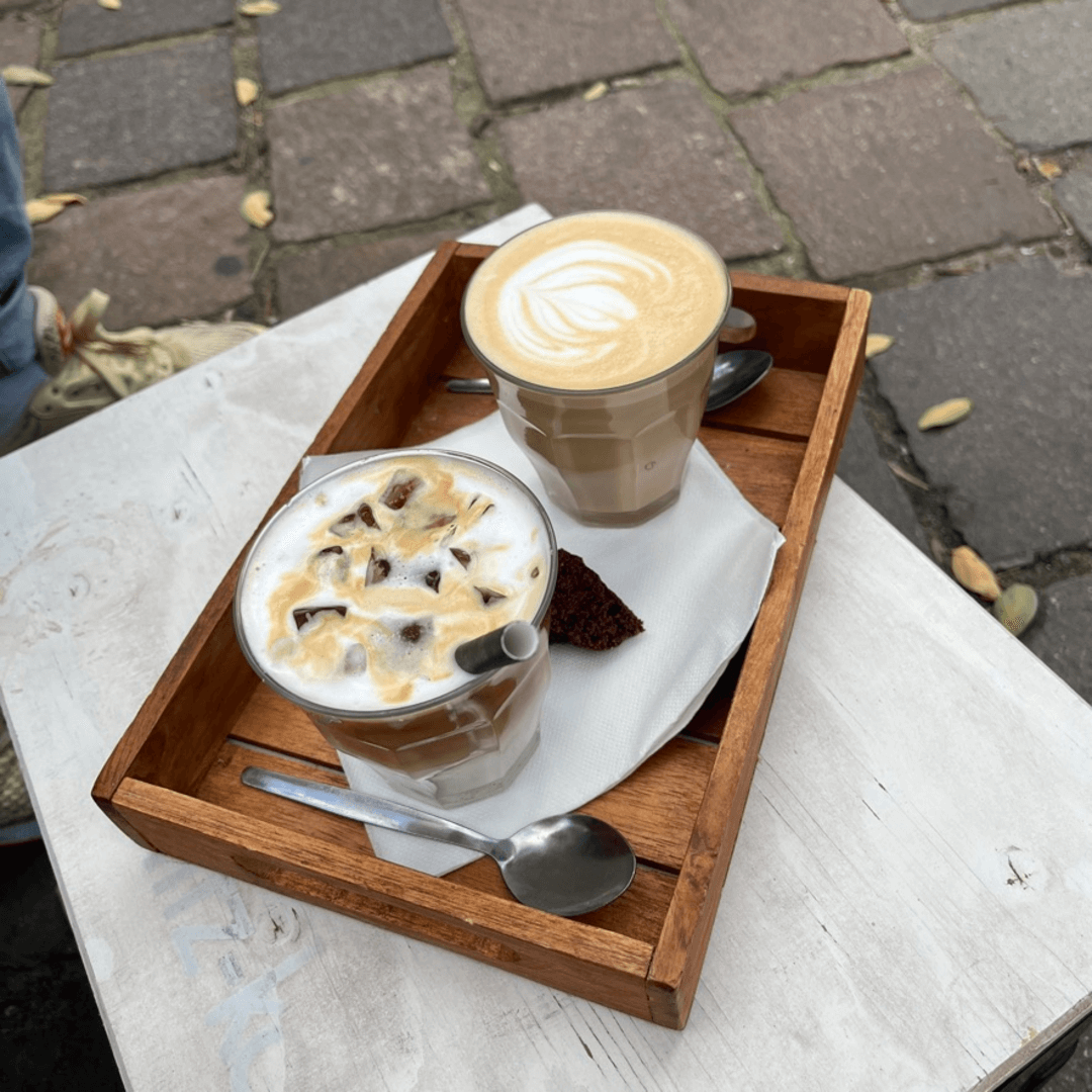 an iced coffee and a latte macchiato