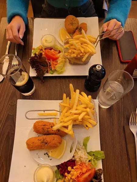 Cheese and chrimp croquettes with french fries at Mokka in Aalst