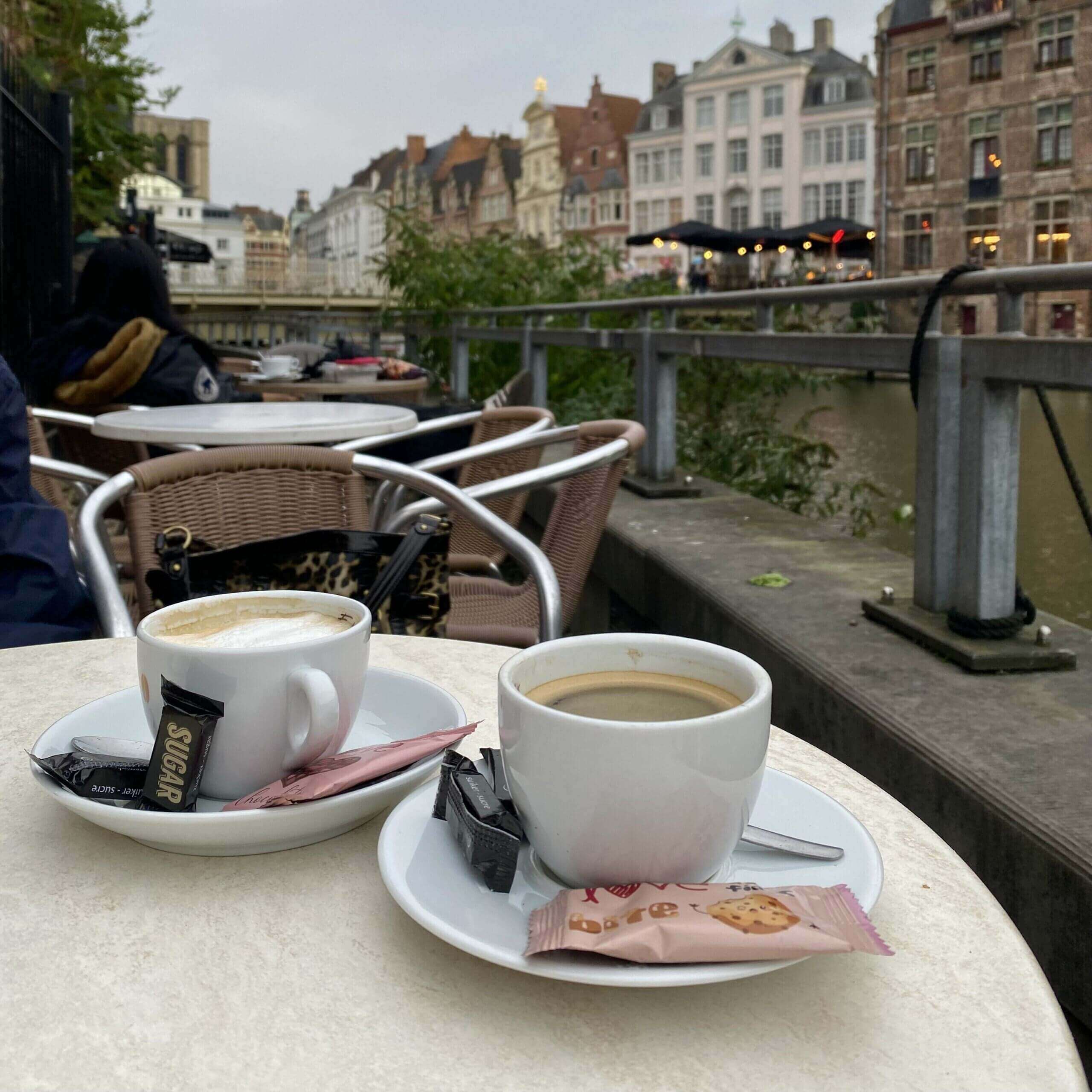 Two cups of coffee in Ghent at T Gouden Mandeken