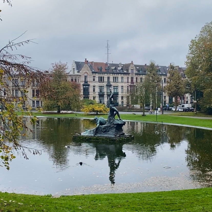 Statue in lake in Ghent