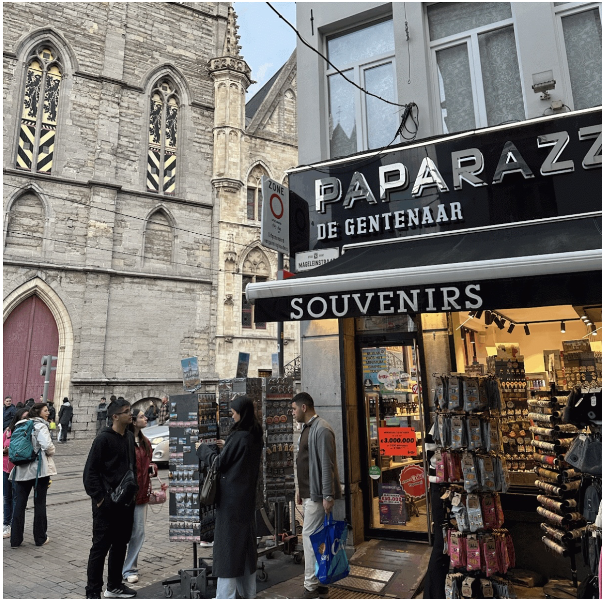 “Souvenir shop with magnets and keychains.