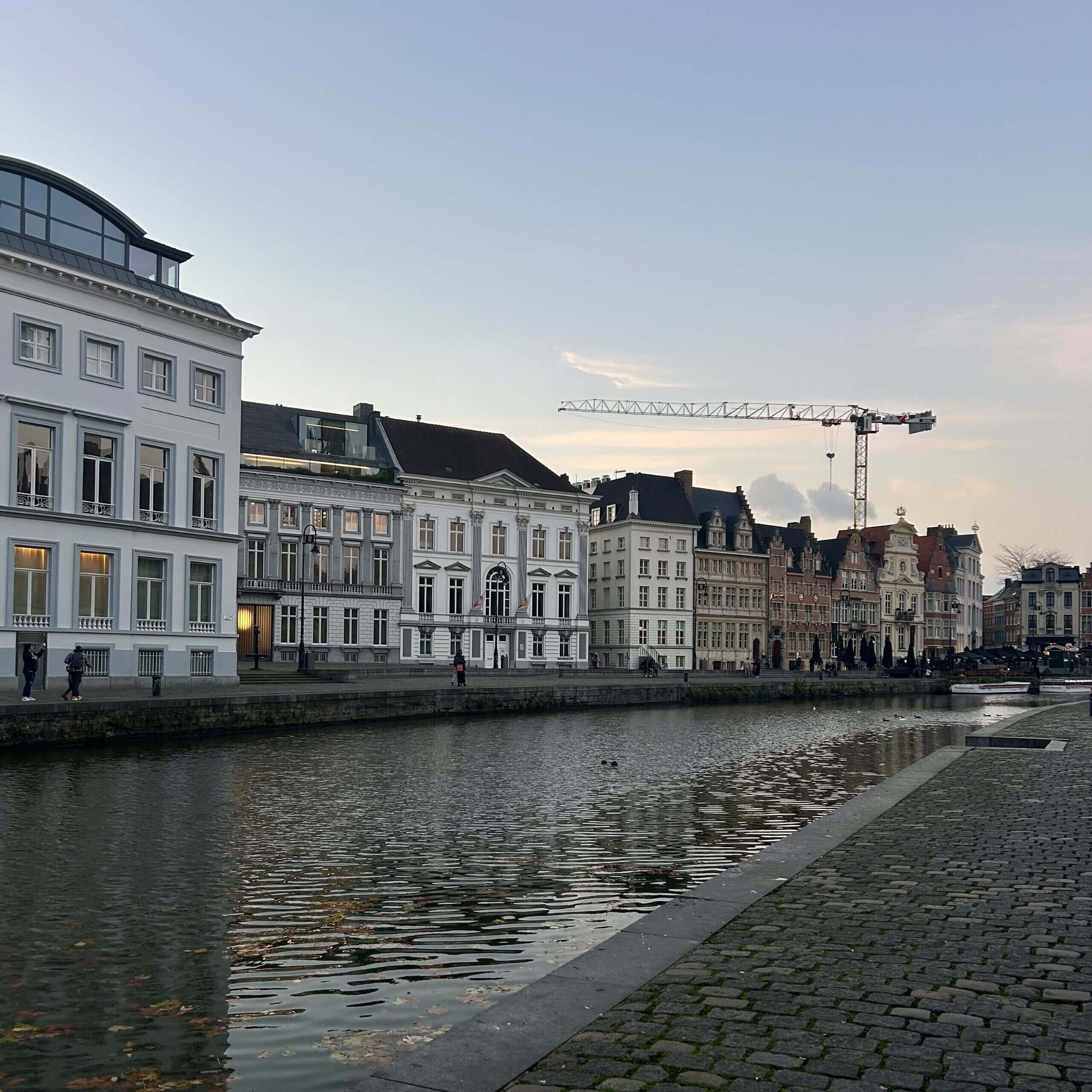 Romantic river at Graslei in Ghent 