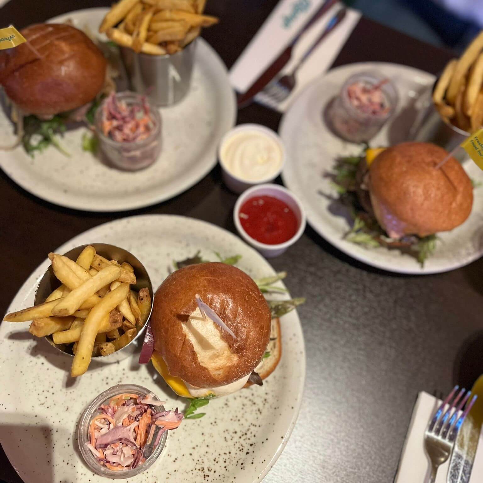 American burgers with fries in a restaurant