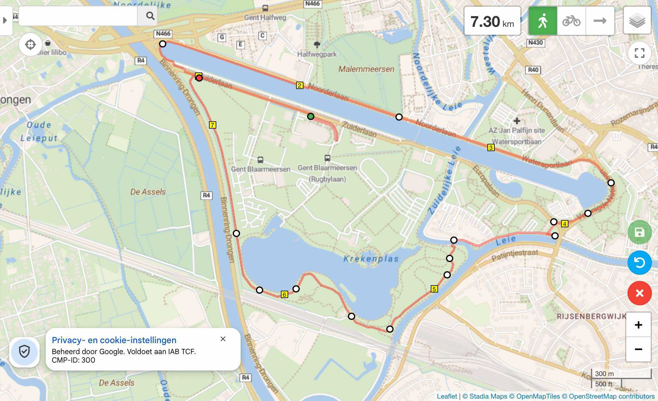 printscreen of the route Watersportbaan