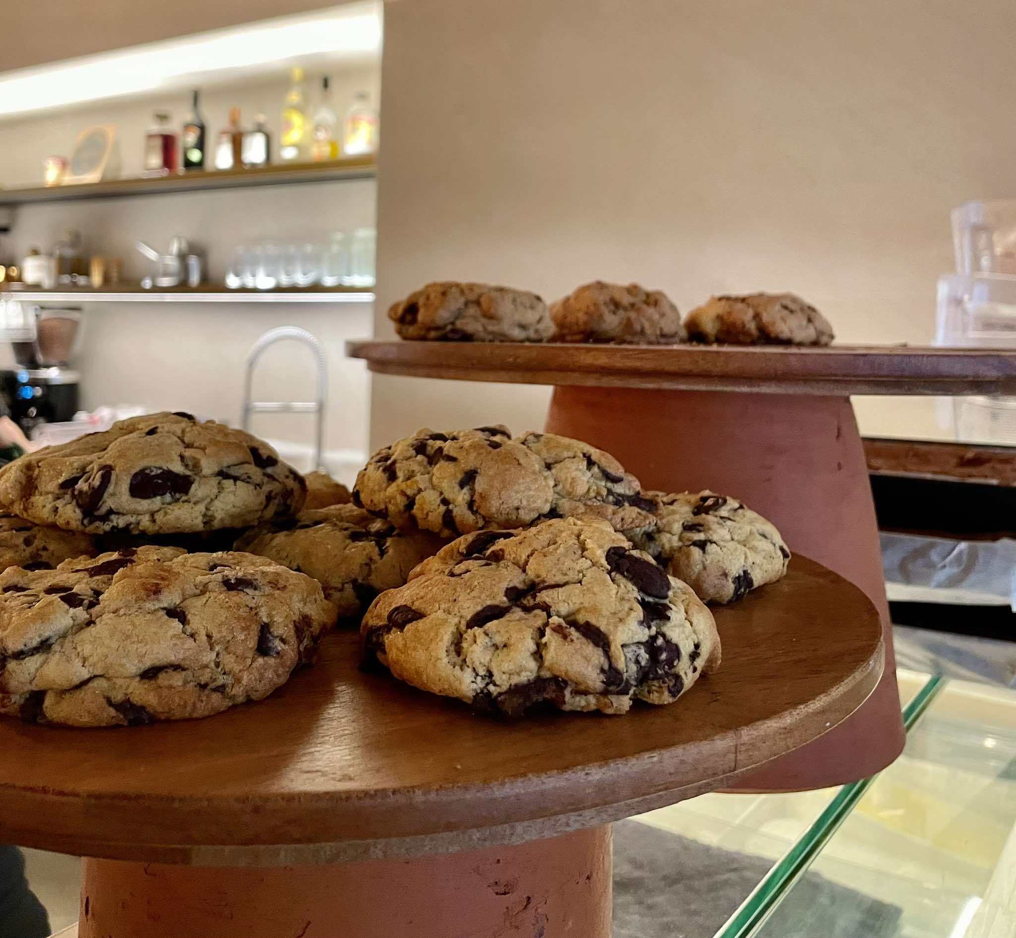 chocolate chip cookies on display in Ghent 
