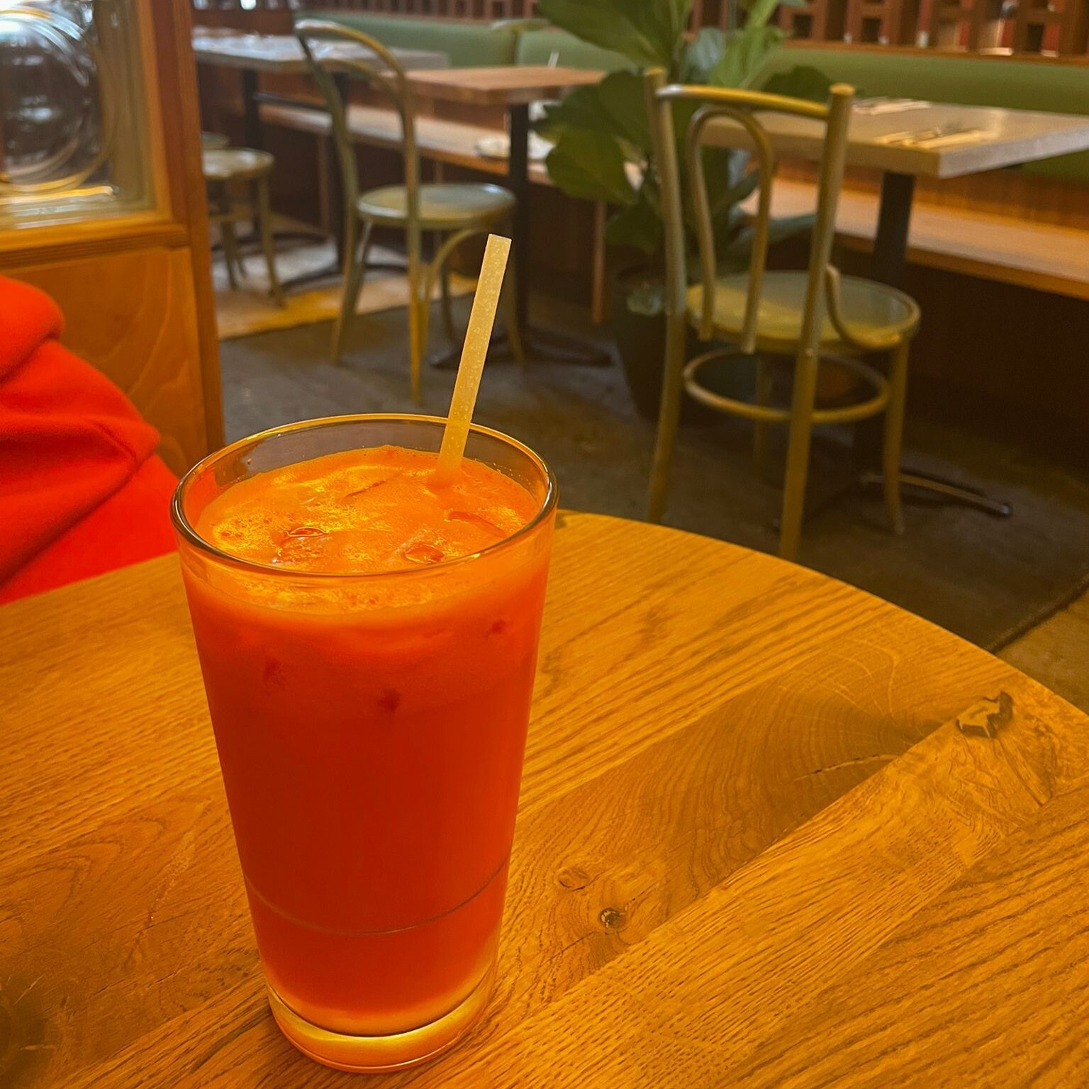 The freshly made juice on the table in Terra