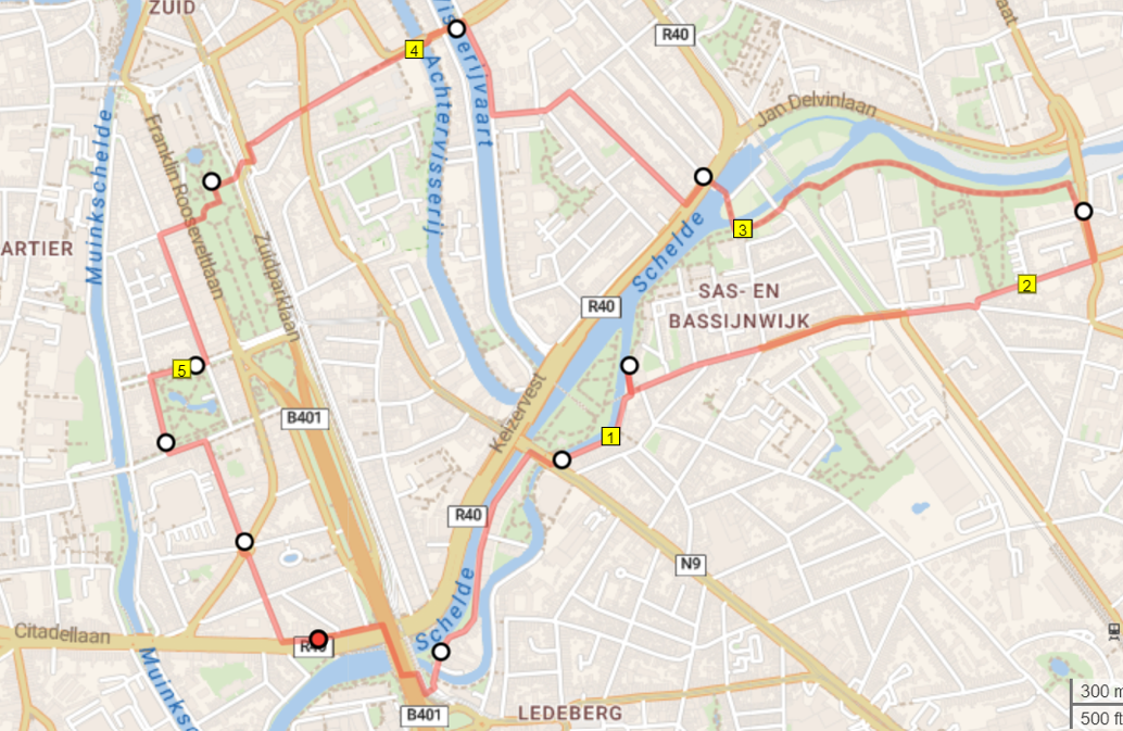 printscreen of the route Kerkstraat-Forelstraat-Muinklaan